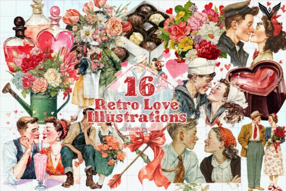 Download Retro Love Illustrations PNG - Illustrations Collection