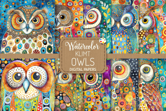 Download Klimt Owls - Watercolor Illustrations - Illustrations Collection